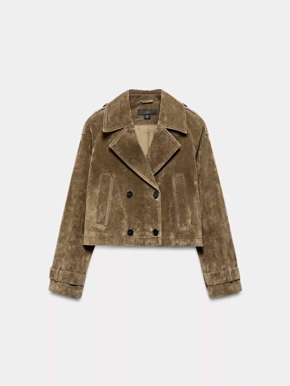 ZARA 100% Leather Cropped Double Breasted Trench Jacket